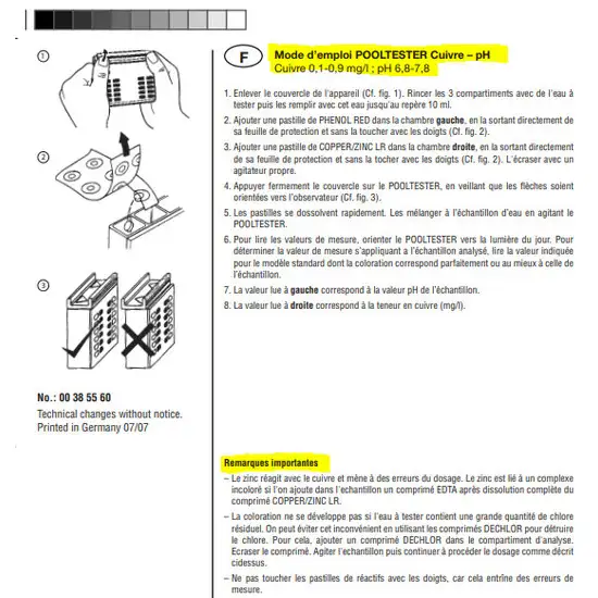 Trousse analyse pooltester Ph - cuivre