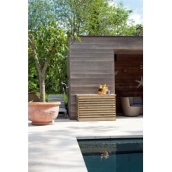 Protection en bois pour PAC piscine